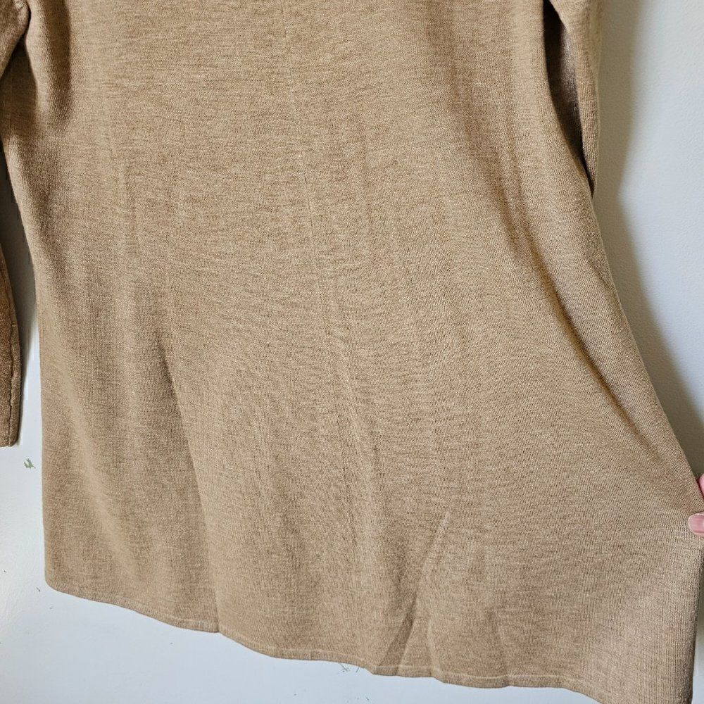 EUC J. JILL WOOL BLEND CAMEL/ TAN LONG SLEEVES V NECK BUTTON DOWN LONGLINE TOP S - Picture 8 of 12